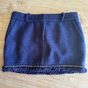 Amanda Uprichard Navy Mini Skirt with Fringe